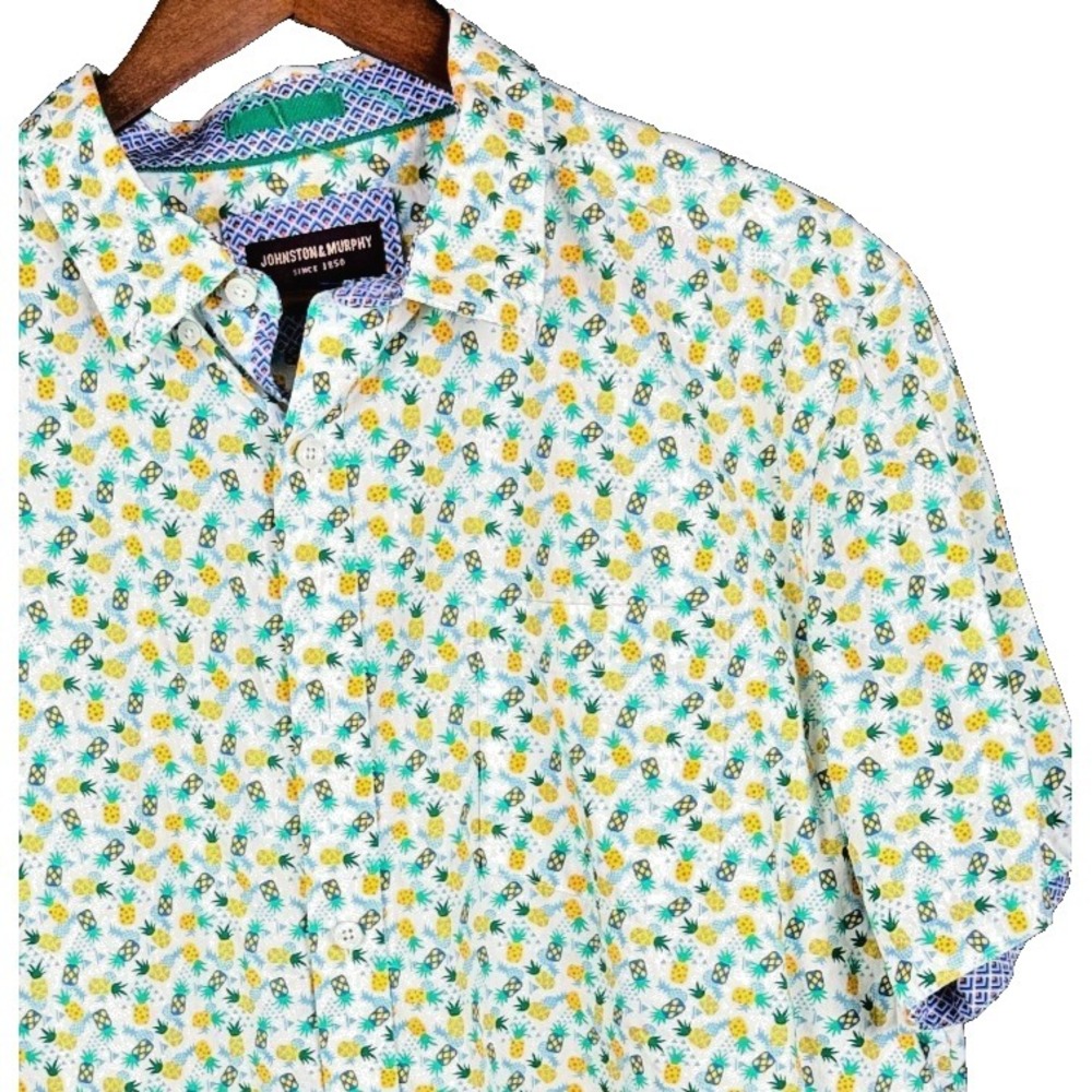 Johnston & Murphy Pineapple Novelty Print Short Sleeve Button Down Shirt XL